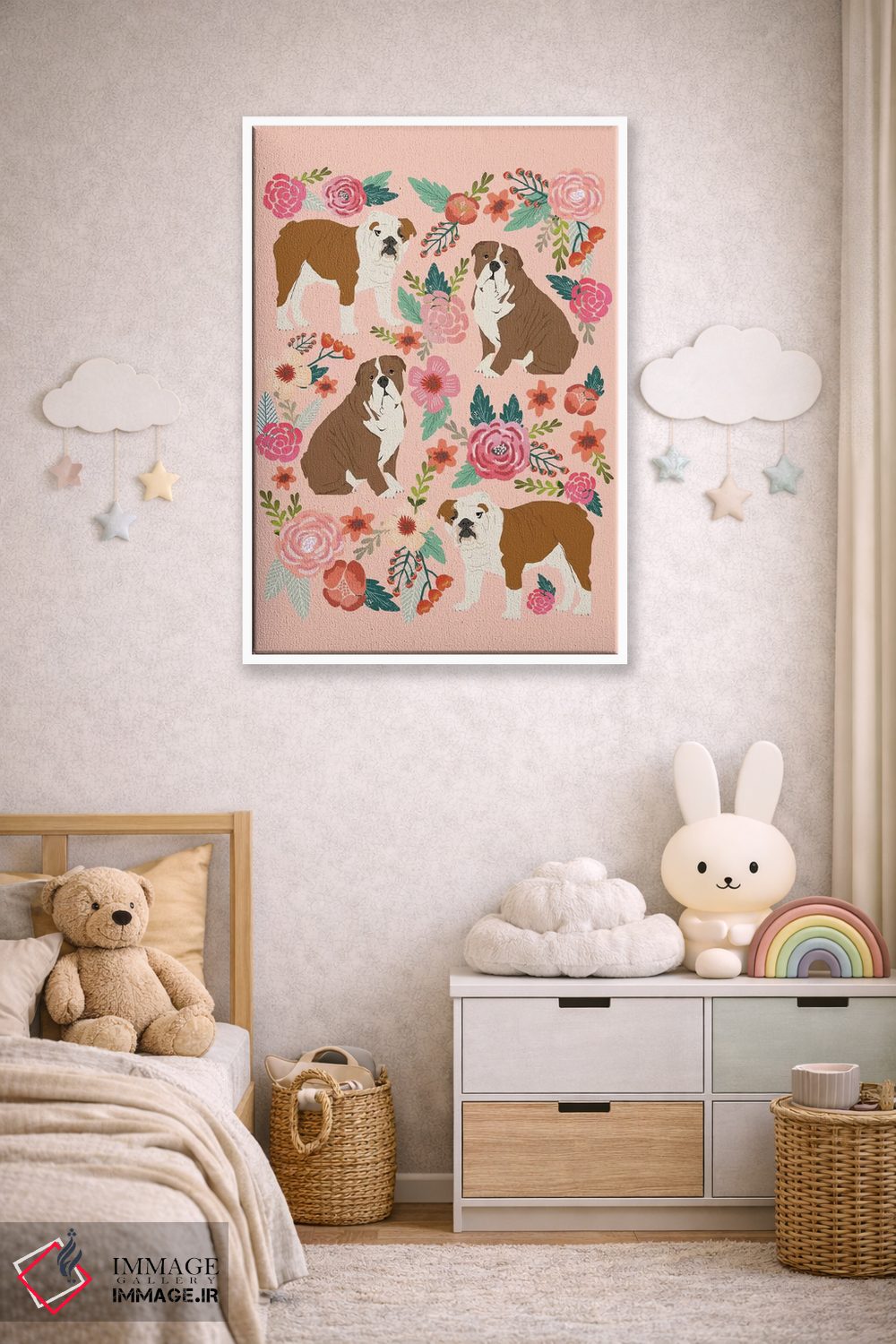 تابلو دکوراتیو کولاژ گل های بولداگ انگلیسی اثر پت فرندلی - D4W