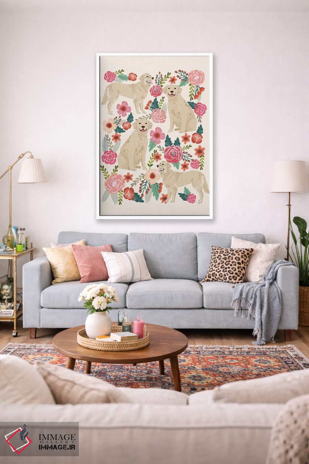 تابلو دکوراتیو کولاژ گل های گلدن رتریور اثر پت فرندلی - D1W