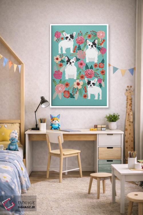 تابلو دکوراتیو کولاژ گل های بولداگ فرانسوی اثر پت فرندلی - D1W