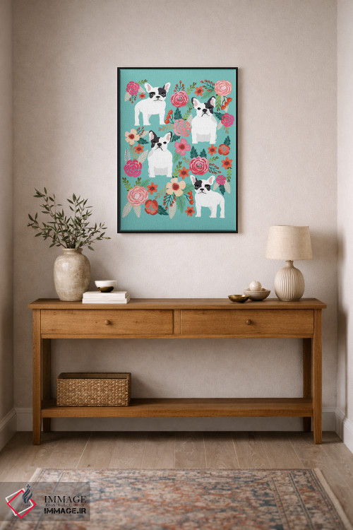 تابلو دکوراتیو کولاژ گل های بولداگ فرانسوی اثر پت فرندلی - D2B