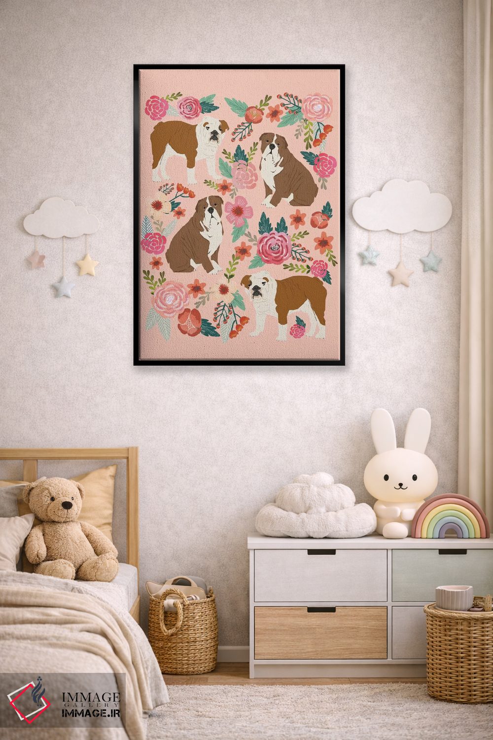 تابلو دکوراتیو کولاژ گل های بولداگ انگلیسی اثر پت فرندلی - D6B