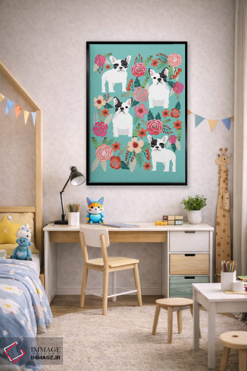 تابلو دکوراتیو کولاژ گل های بولداگ فرانسوی اثر پت فرندلی - D3B