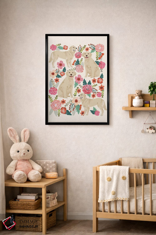 تابلو دکوراتیو کولاژ گل های گلدن رتریور اثر پت فرندلی - D4B