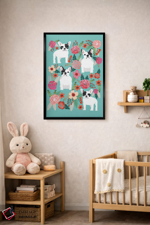 تابلو دکوراتیو کولاژ گل های بولداگ فرانسوی اثر پت فرندلی - D5B