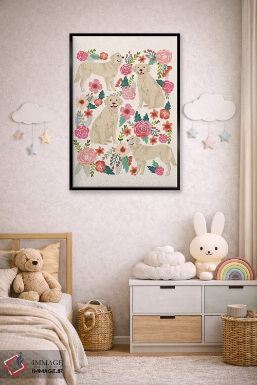 تابلو دکوراتیو کولاژ گل های گلدن رتریور اثر پت فرندلی - D5B