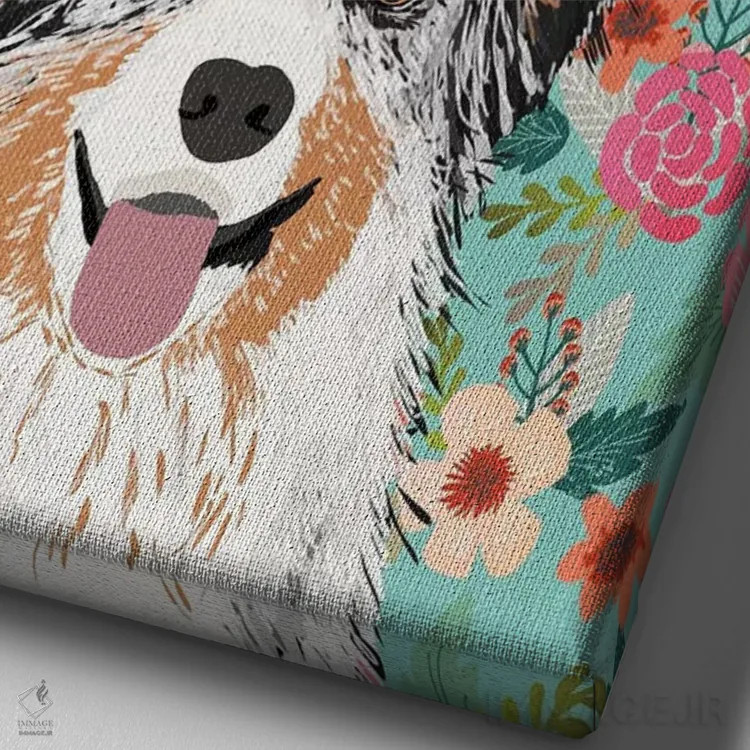 تابلو دکوراتیو کولاژ گل های مرشد استرالیایی آبی مرل اثر پت فرندلی - نمای نزدیک بافت بوم