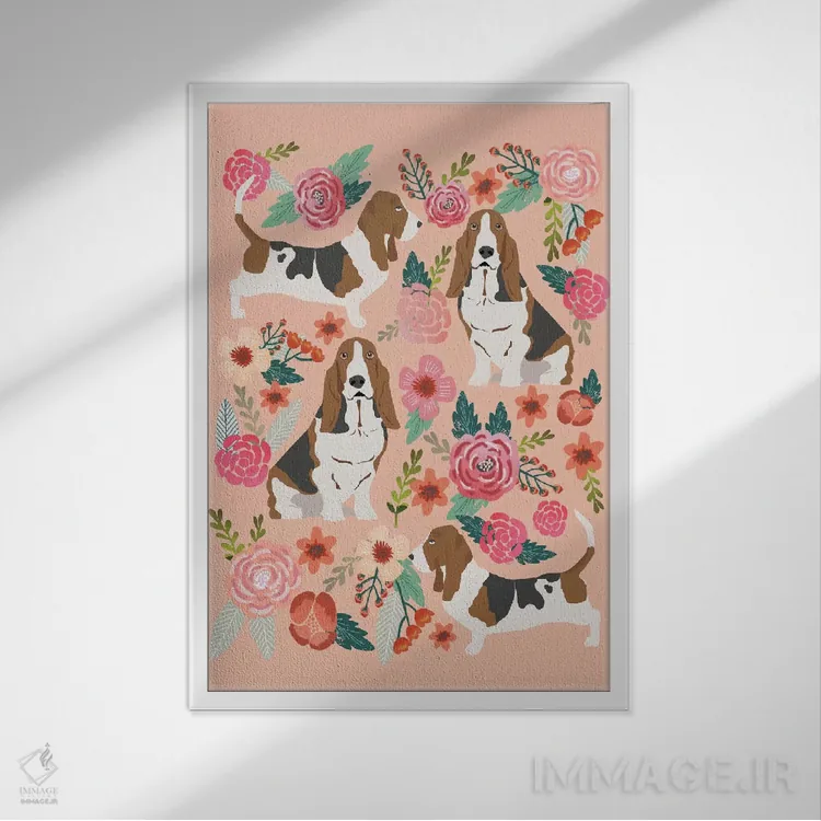 تابلو دکوراتیو کولاژ گل های باسهوند اثر پت فرندلی - نمای قابدار سفید