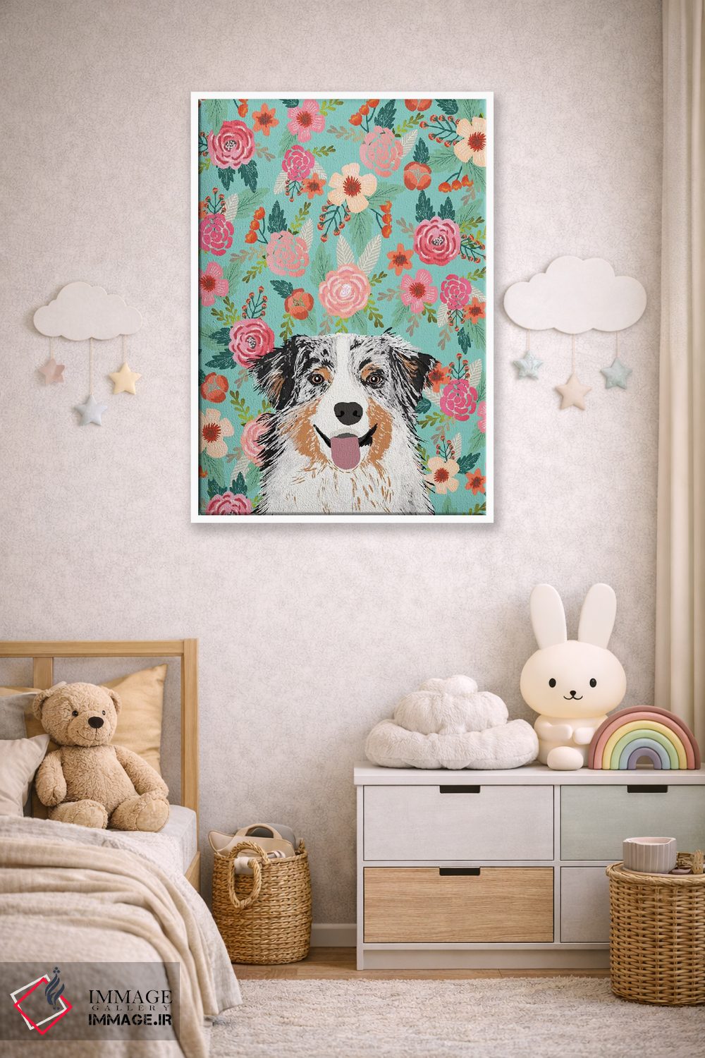 تابلو دکوراتیو کولاژ گل های مرشد استرالیایی آبی مرل اثر پت فرندلی - D5W