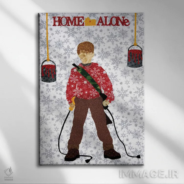 تابلو دکوراتیو تنهایی در خانه اثر پوسترهای پارچه ای پاپ اثر علی شیر - نمای روبهرو روی دیوار