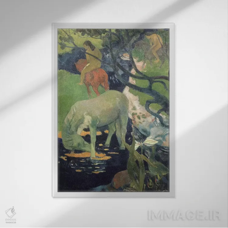 تابلو دکوراتیو اسب سفید اثر پل گوگن - نمای قابدار سفید