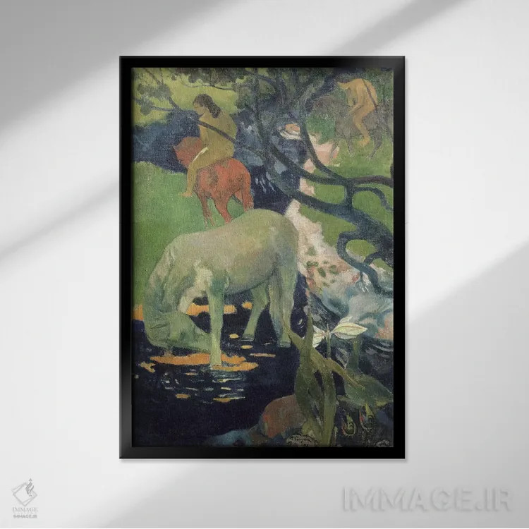 تابلو دکوراتیو اسب سفید اثر پل گوگن - نمای قابدار مشکی