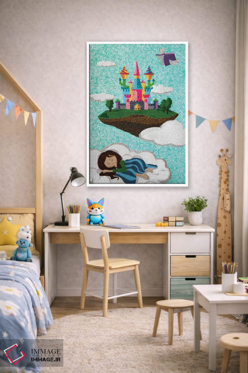 تابلو دکوراتیو قلعه روی ابر اثر پوسترهای پارچه ای پاپ اثر علی شیر - D1W