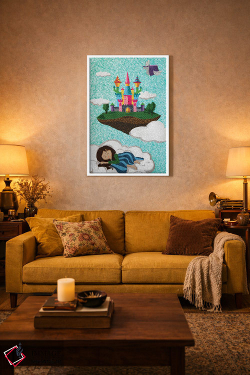 تابلو دکوراتیو قلعه روی ابر اثر پوسترهای پارچه ای پاپ اثر علی شیر - D3W