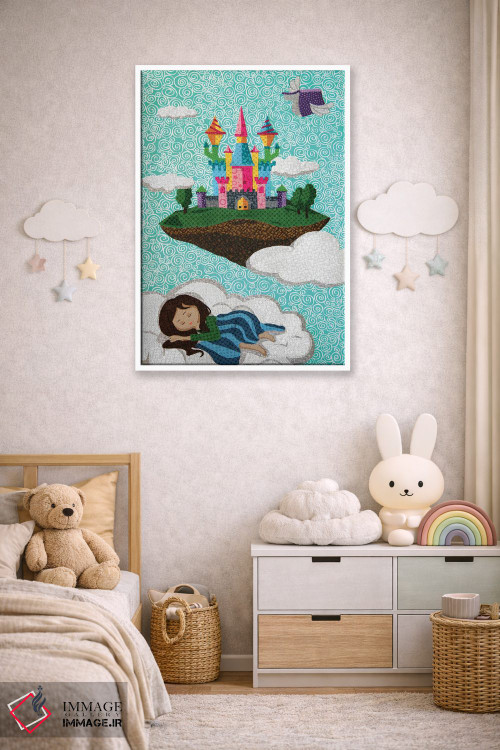 تابلو دکوراتیو قلعه روی ابر اثر پوسترهای پارچه ای پاپ اثر علی شیر - D4W