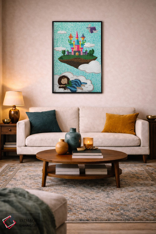 تابلو دکوراتیو قلعه روی ابر اثر پوسترهای پارچه ای پاپ اثر علی شیر - D5B