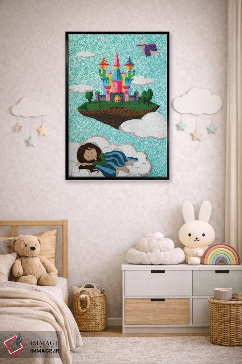 تابلو دکوراتیو قلعه روی ابر اثر پوسترهای پارچه ای پاپ اثر علی شیر - D6B