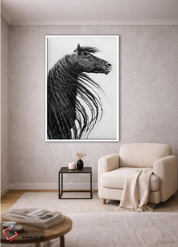 تابلو دکوراتیو پرتره اسب سیاه و سفید II اثر پی اچ برچت - D1W