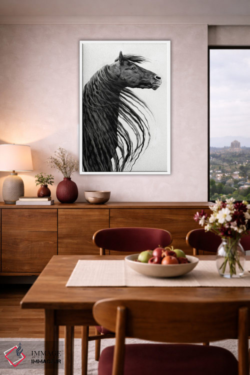 تابلو دکوراتیو پرتره اسب سیاه و سفید II اثر پی اچ برچت - D3W