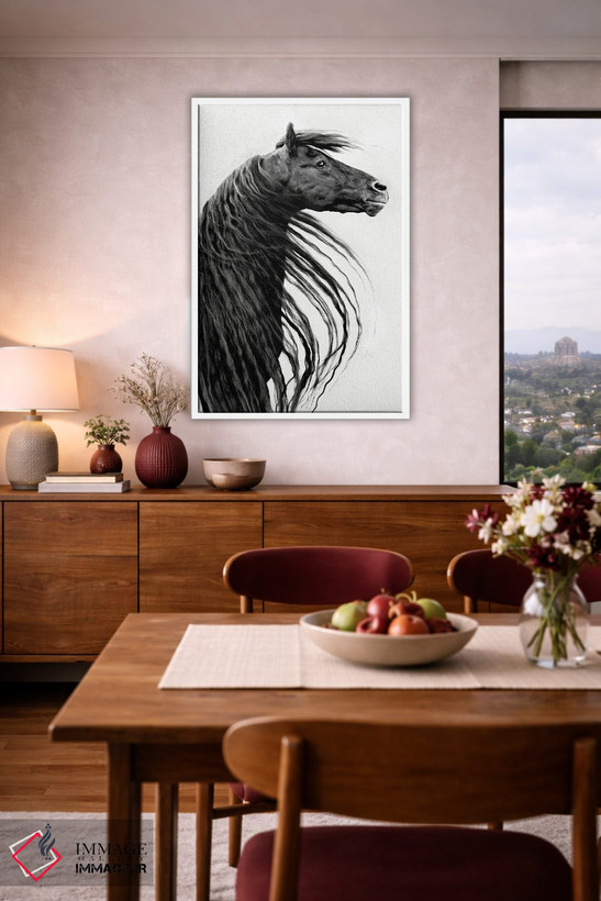 تابلو دکوراتیو پرتره اسب سیاه و سفید II اثر پی اچ برچت - D3W