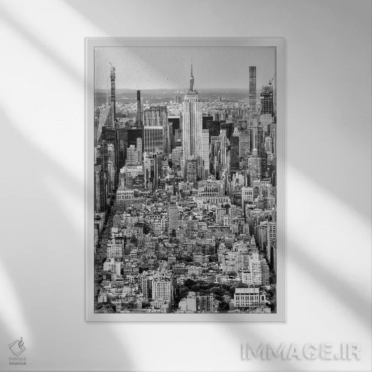 تابلو دکوراتیو ساختمان امپایر استیت اثر فیلیپ هوگونار - نمای قابدار سفید