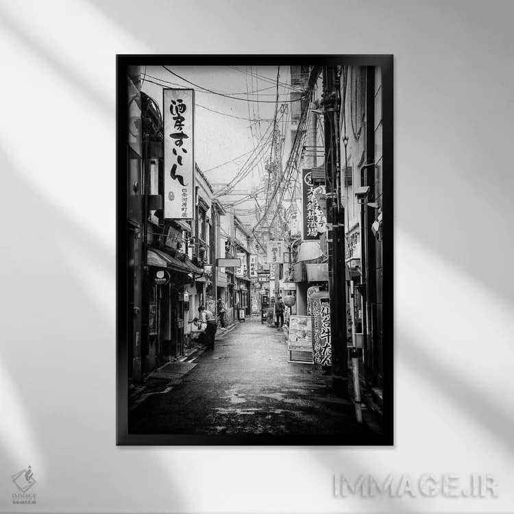 تابلو دکوراتیو زندگی خیابانی کیوتو اثر فیلیپ هوگونار - نمای قابدار مشکی