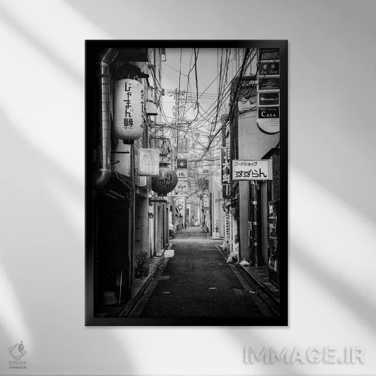 تابلو دکوراتیو صحنه خیابانی کیوتو II اثر فیلیپ هوگونار - نمای قابدار مشکی