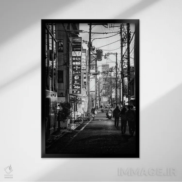 تابلو دکوراتیو صحنه خیابانی کیوتو I اثر فیلیپ هوگونار - نمای قابدار مشکی