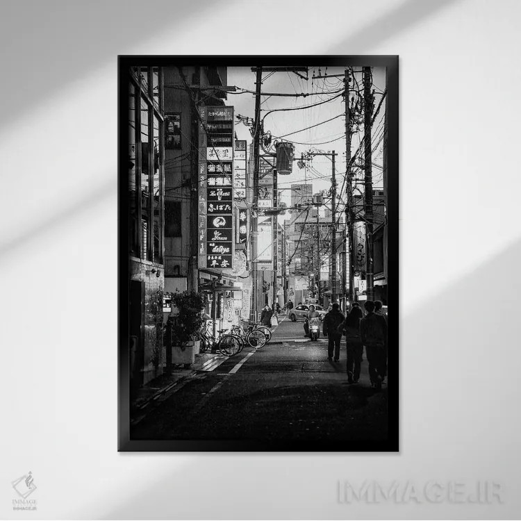 تابلو دکوراتیو صحنه خیابانی کیوتو I اثر فیلیپ هوگونار - نمای قابدار مشکی