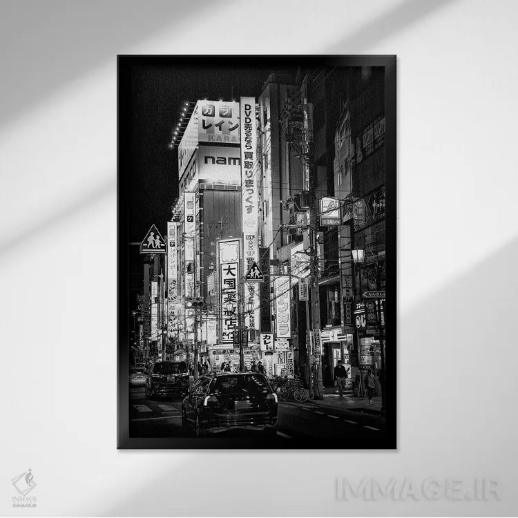 تابلو دکوراتیو صحنه خیابانی شب IV اثر فیلیپ هوگونار - نمای قابدار مشکی
