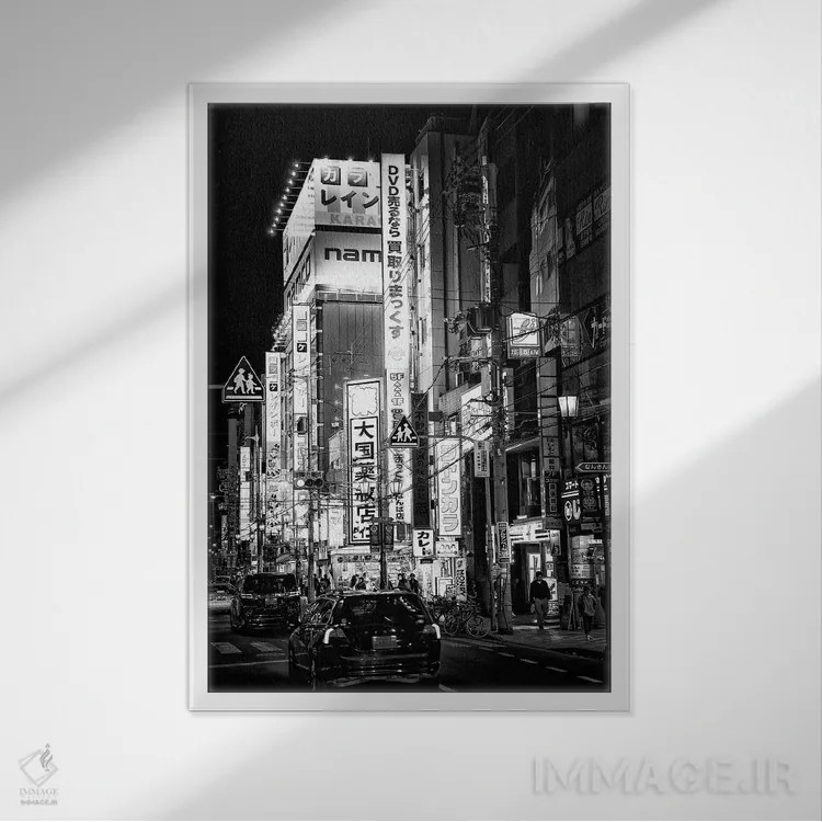 تابلو دکوراتیو صحنه خیابانی شب IV اثر فیلیپ هوگونار - نمای قابدار سفید