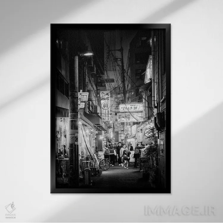 تابلو دکوراتیو صحنه خیابانی شب II اثر فیلیپ هوگونار - نمای قابدار مشکی