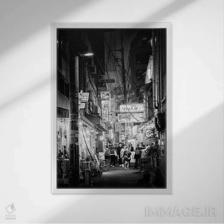 تابلو دکوراتیو صحنه خیابانی شب II اثر فیلیپ هوگونار - نمای قابدار سفید