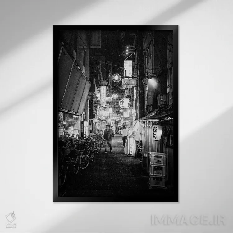 تابلو دکوراتیو صحنه خیابانی شب V اثر فیلیپ هوگونار - نمای قابدار مشکی