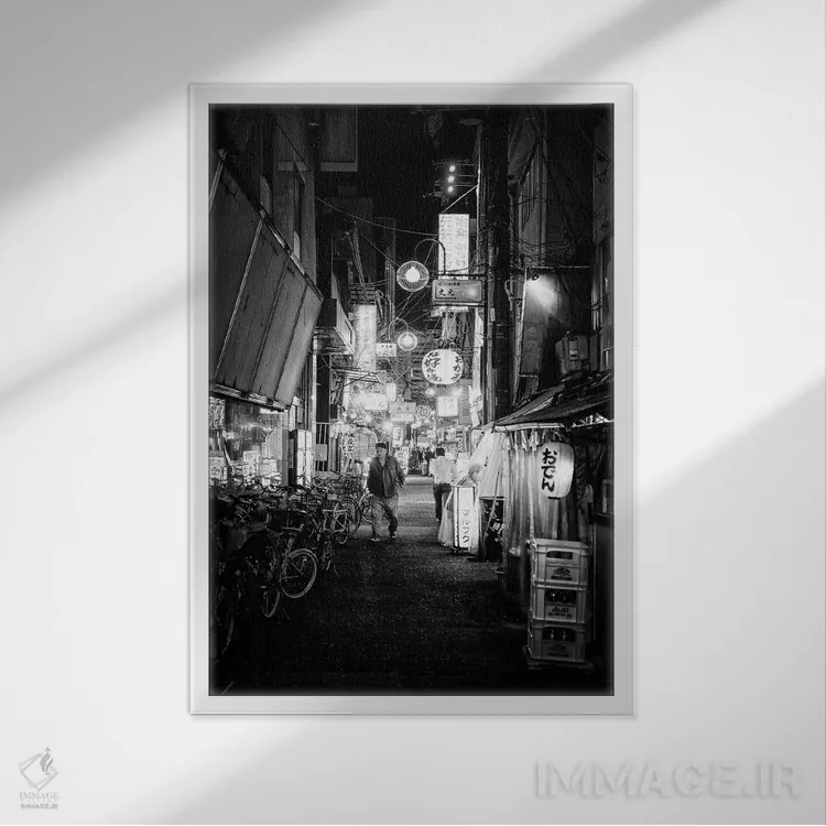 تابلو دکوراتیو صحنه خیابانی شب V اثر فیلیپ هوگونار - نمای قابدار سفید