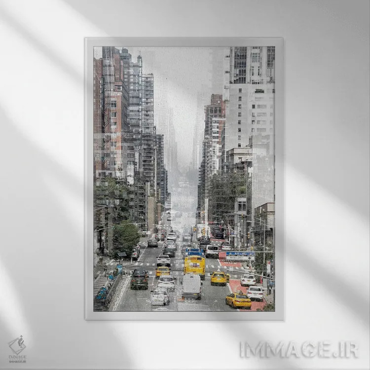 تابلو دکوراتیو انتزاع شهری اثر فیلیپ هوگونار - نمای قابدار سفید
