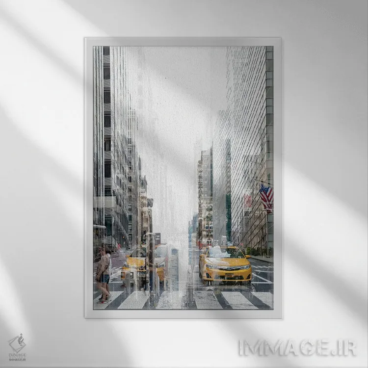 تابلو دکوراتیو انتزاع شهری اثر فیلیپ هوگونار - نمای قابدار سفید