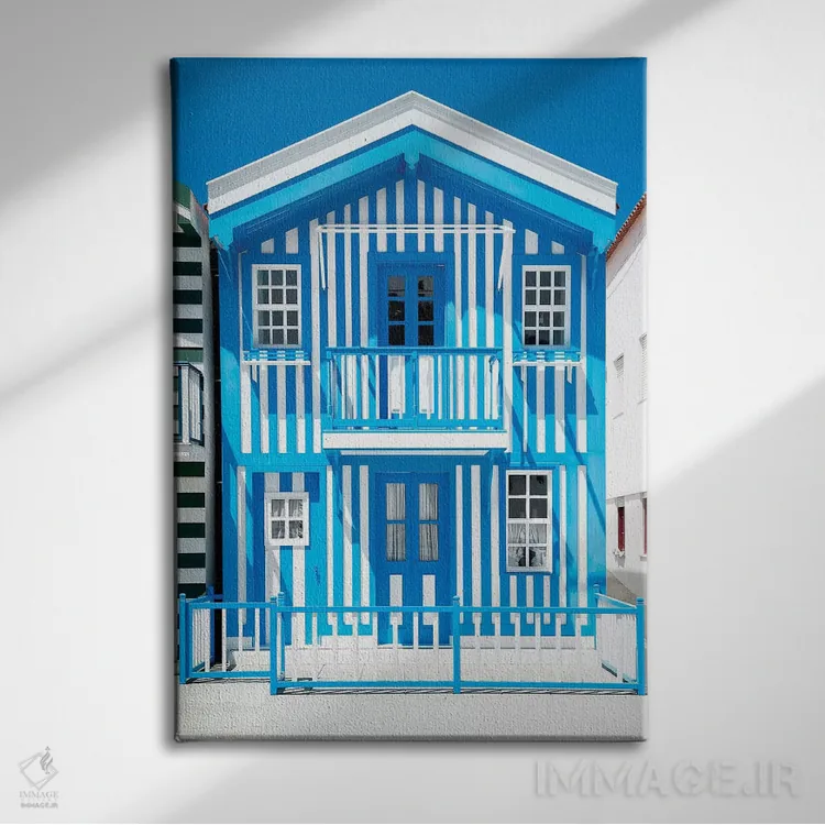 تابلو دکوراتیو "خانه با خطوط آبی" اثر فیلیپ هوگونار - نمای روبهرو روی دیوار