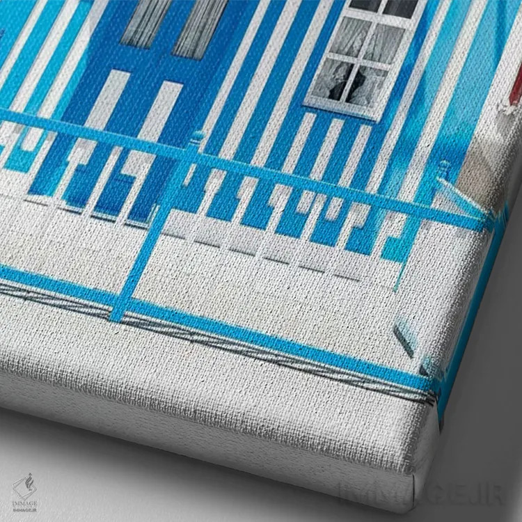 تابلو دکوراتیو "خانه با خطوط آبی" اثر فیلیپ هوگونار - نمای نزدیک بافت بوم