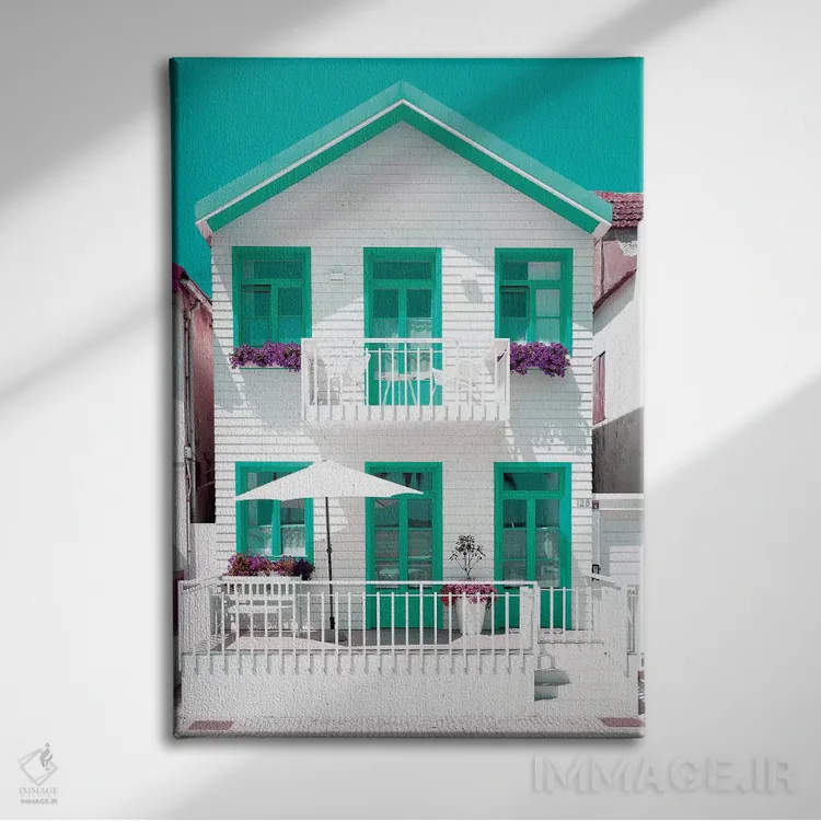 تابلو دکوراتیو "خانه سفید با پنجره های سبز" اثر فیلیپ هوگونار - نمای روبهرو روی دیوار