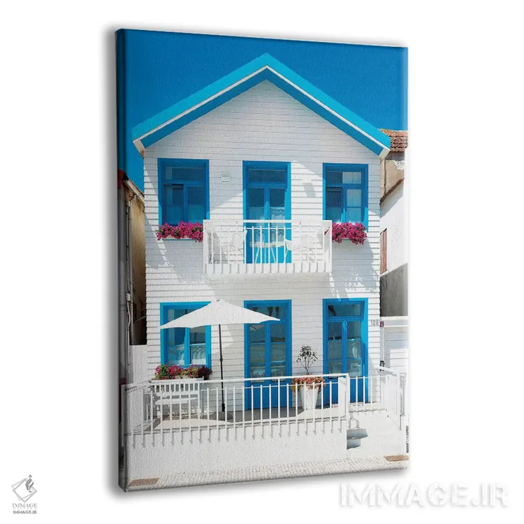 تابلو دکوراتیو "خانه سفید با پنجره های آبی" اثر فیلیپ هوگونار - نمای پرسپکتیو محصول