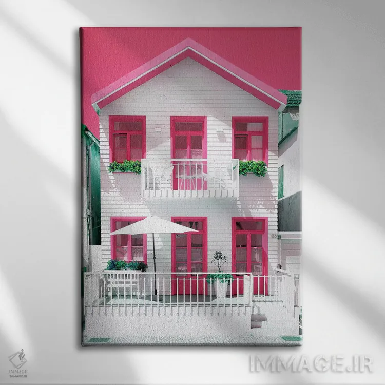 تابلو دکوراتیو "خانه سفید با پنجره های صورتی" اثر فیلیپ هوگونار - نمای روبهرو روی دیوار