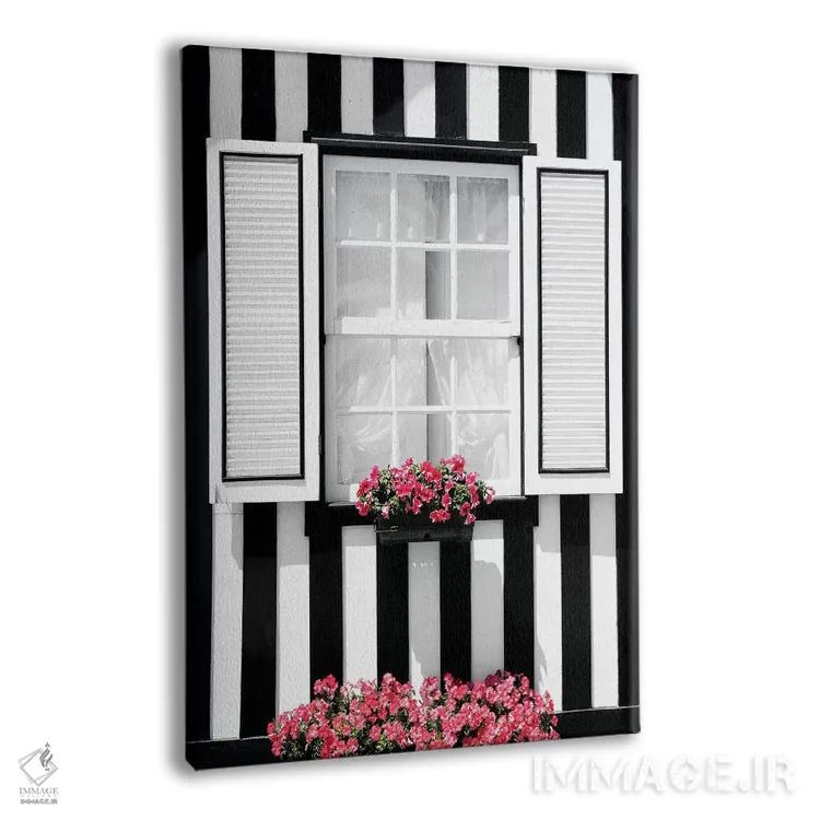 تابلو دکوراتیو "پنجره راه راه سیاه و سفید" اثر فیلیپ هوگونار - نمای پرسپکتیو محصول
