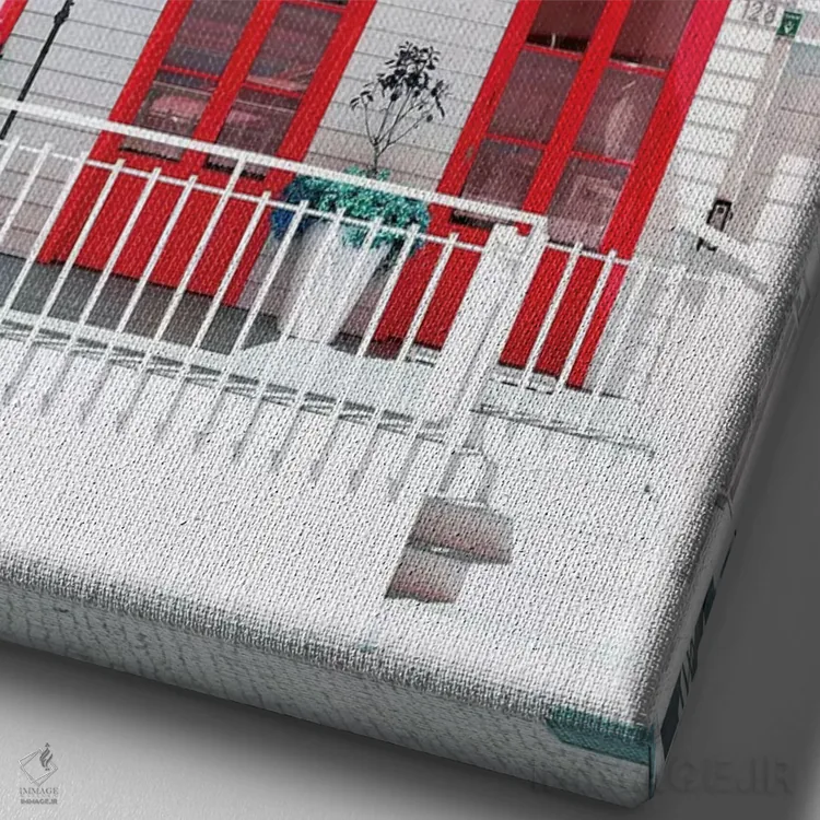 تابلو دکوراتیو "خانه سفید با پنجره های قرمز" اثر فیلیپ هوگونار - نمای نزدیک بافت بوم