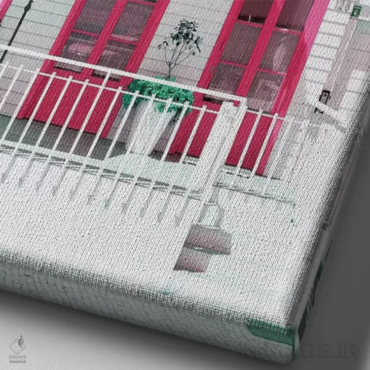 تابلو دکوراتیو "خانه سفید با پنجره های صورتی" اثر فیلیپ هوگونار - نمای نزدیک بافت بوم