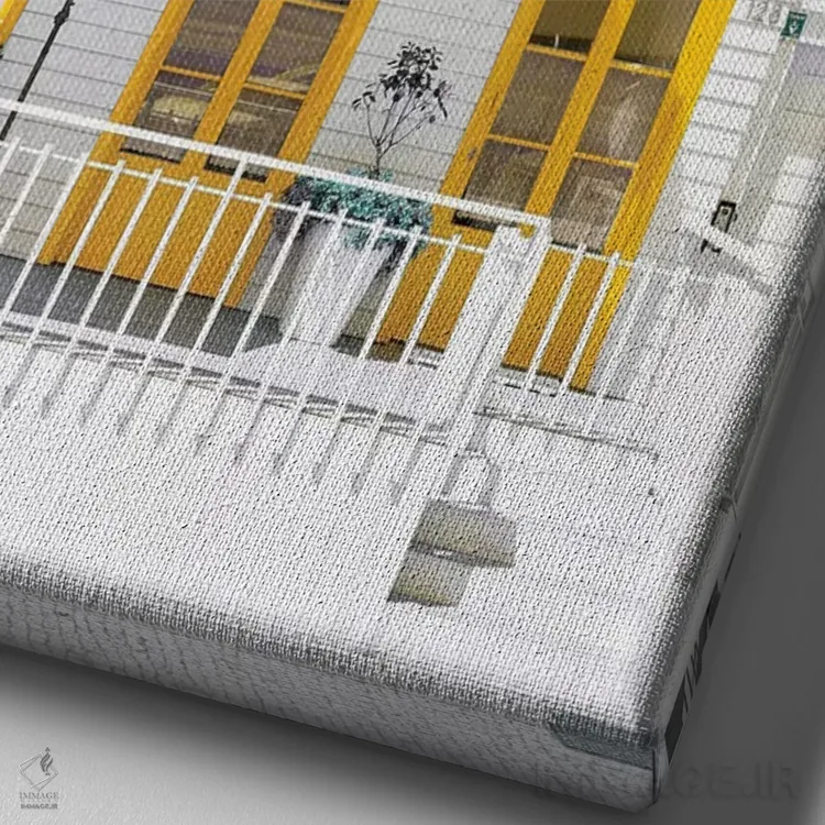 تابلو دکوراتیو "خانه سفید با پنجره های زرد" اثر فیلیپ هوگونار - نمای نزدیک بافت بوم