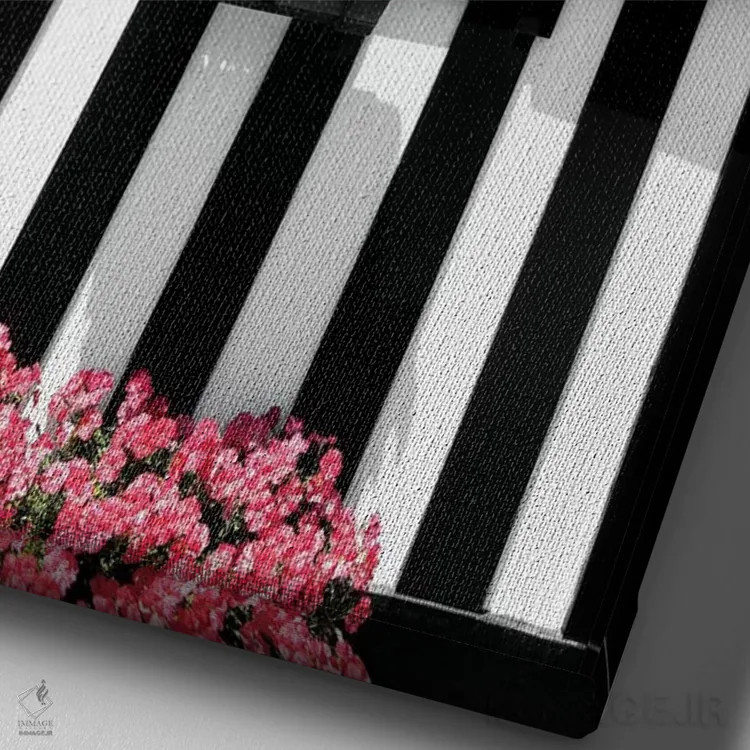 تابلو دکوراتیو "پنجره راه راه سیاه و سفید" اثر فیلیپ هوگونار - نمای نزدیک بافت بوم