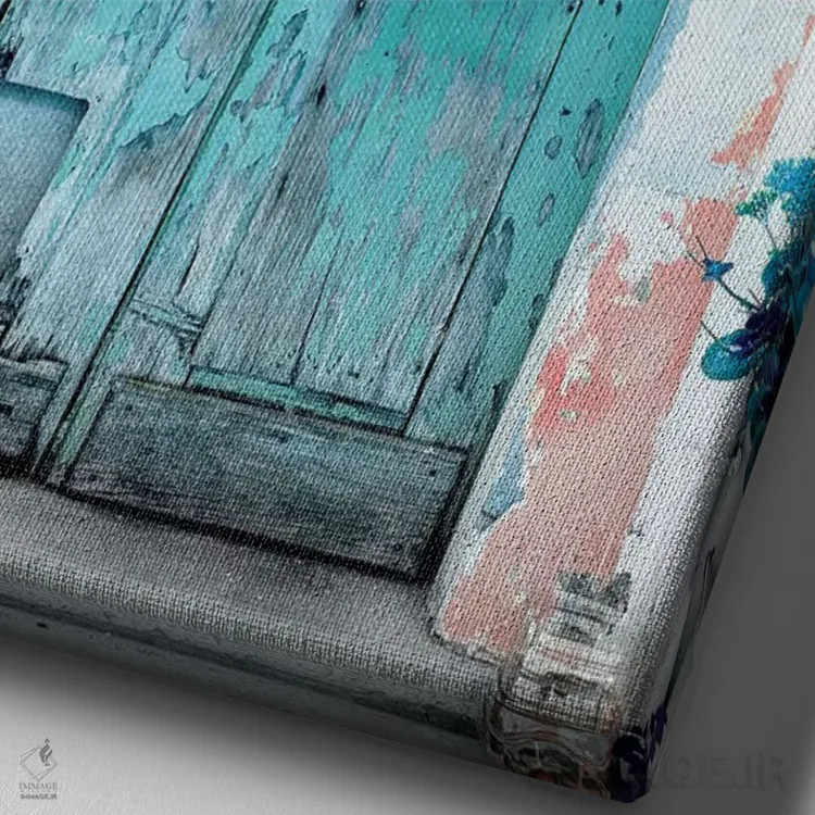 تابلو دکوراتیو "در قدیمی فیروزه ای" اثر فیلیپ هوگونار - نمای نزدیک بافت بوم