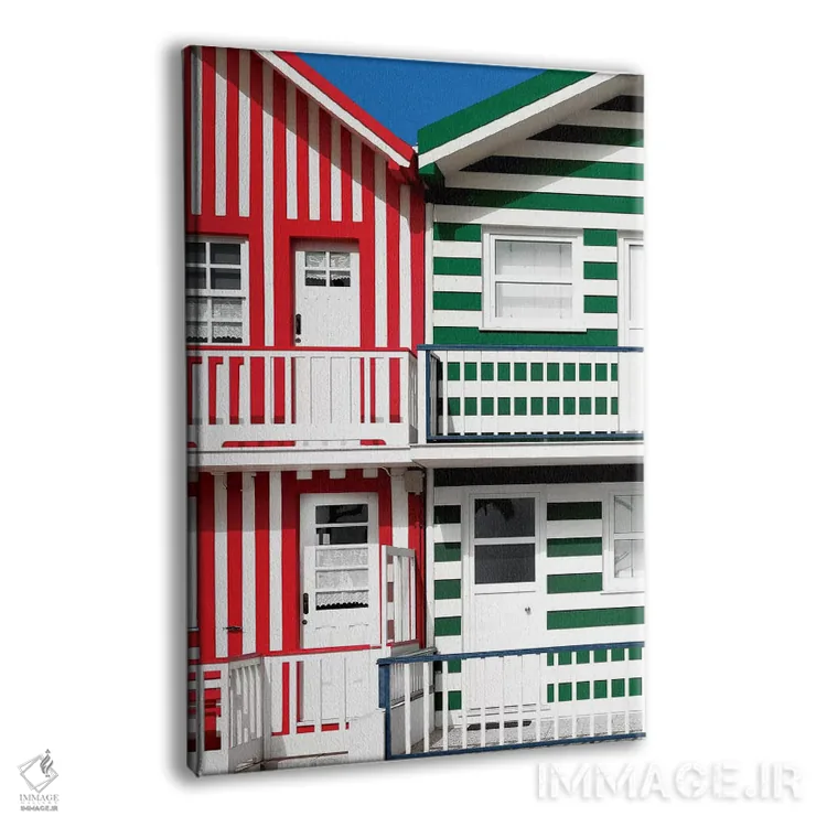 تابلو دکوراتیو "دو نمای راه راه قرمز و سبز" اثر فیلیپ هوگونار - نمای پرسپکتیو محصول