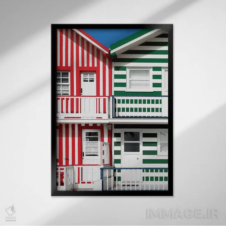 تابلو دکوراتیو "دو نمای راه راه قرمز و سبز" اثر فیلیپ هوگونار - نمای قابدار مشکی