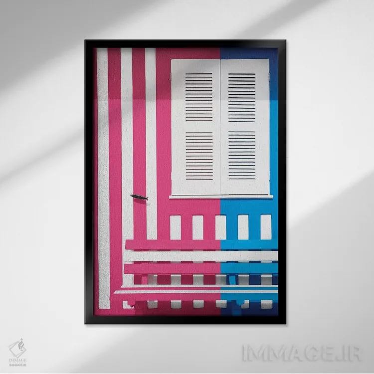 تابلو دکوراتیو "جبهه رنگارنگ با خطوط صورتی و آبی" اثر فیلیپ هوگونار - نمای قابدار مشکی